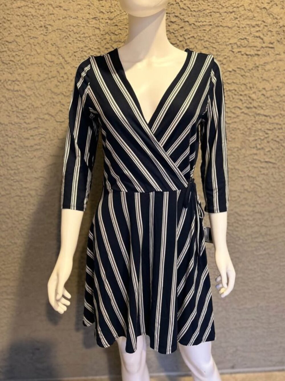 Navy and White Striped Long Sleeve Dress